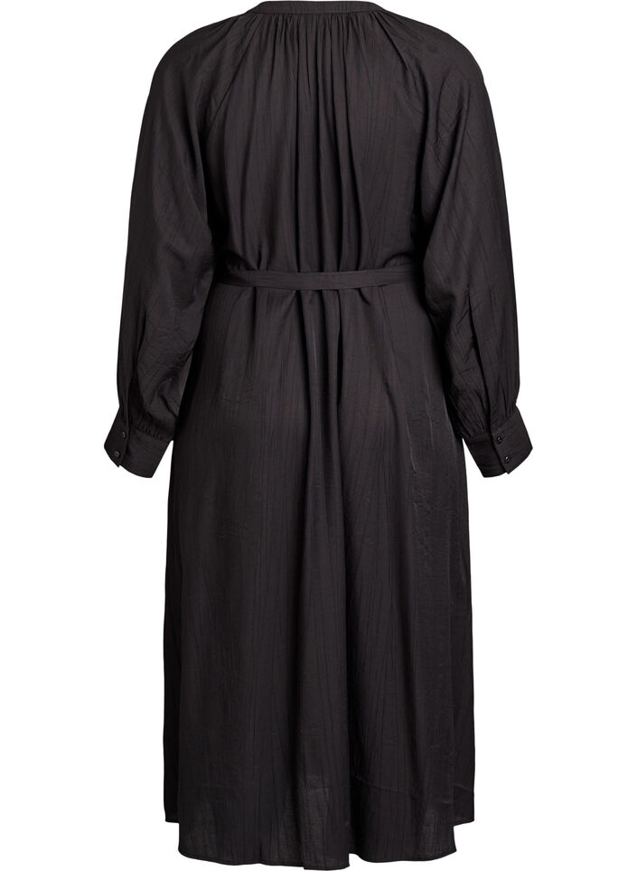 Midi dress with button fastening and tie-belt, Black, Packshot image number 1