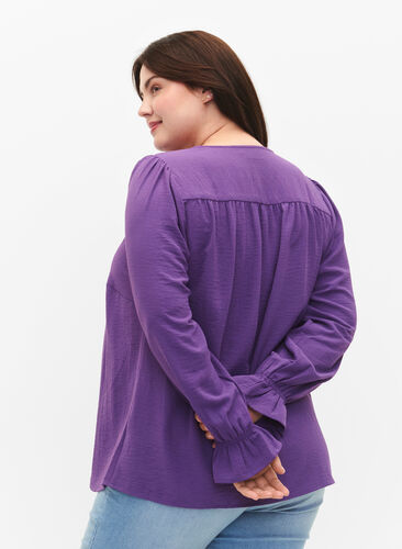 V-neck blouse with long sleeves, Pansy, Model image number 1