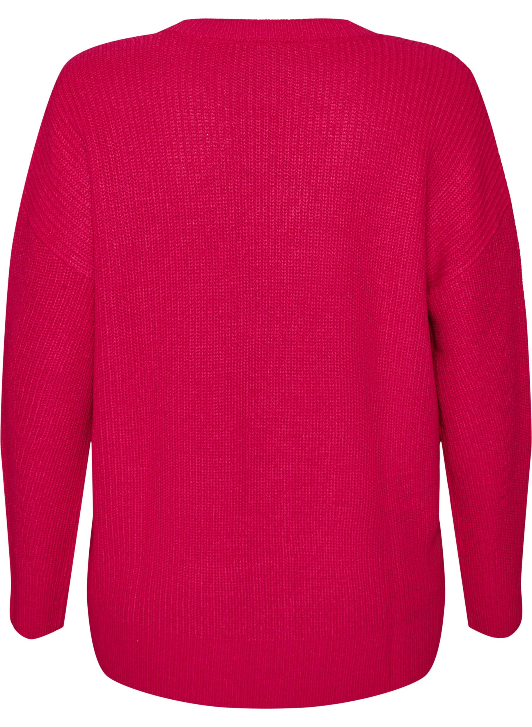 ZizzifashionLong rib-knit blouse with a V-neck, Pink, Packshot image number 1