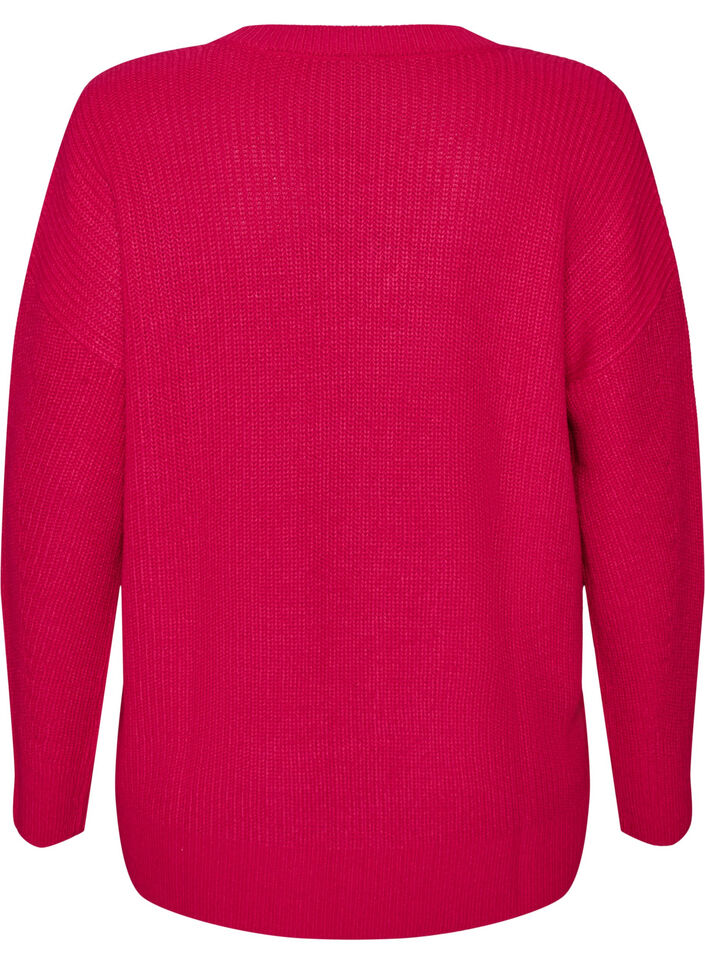 Long rib-knit blouse with a V-neck, Pink, Packshot image number 1