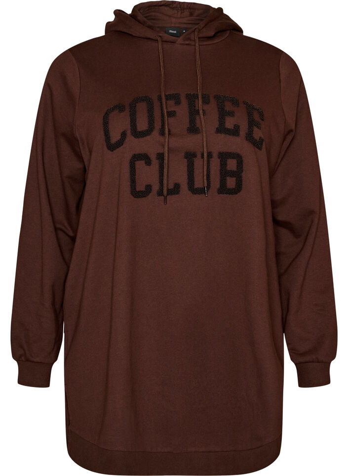 Hoodie with a terry text motif, Brown, Packshot image number 0