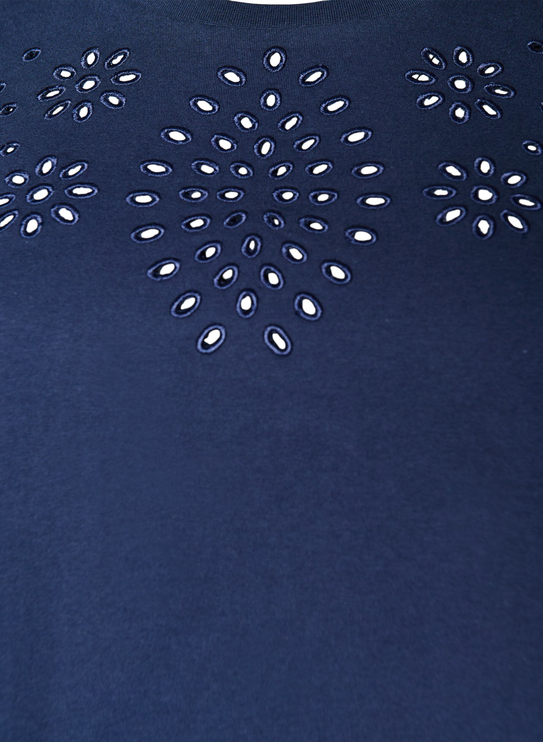 ZizzifashionOrganic cotton T-shirt with eyelet embroidery, Blue, Packshot image number 2