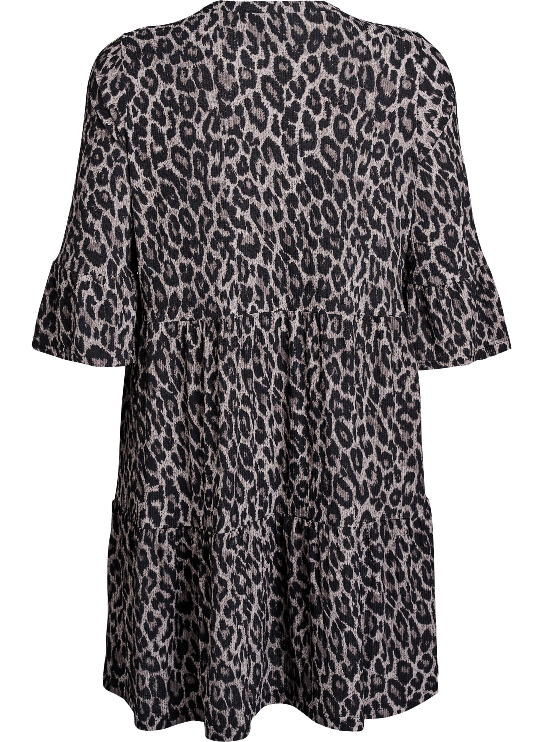 Zizzifashion Short A-line dress with leopard print, Dark Grey, Packshot image number 1