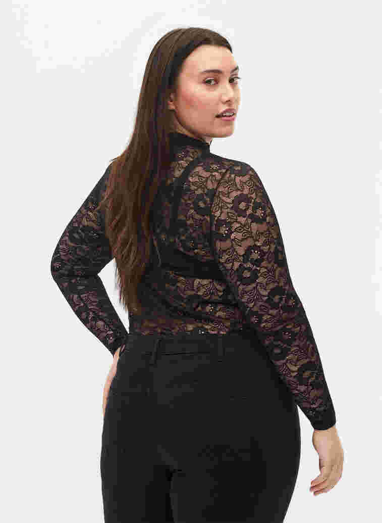 Long-sleeved lace blouse, Black Lace, Model image number 1