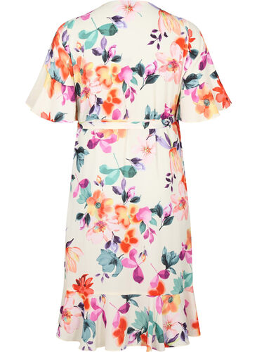 Floral wrap dress with 3/4 sleeves, Buttercream Flower, Packshot image number 1