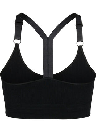 Seamless sports bra in ribbed material, Black, Packshot image number 1