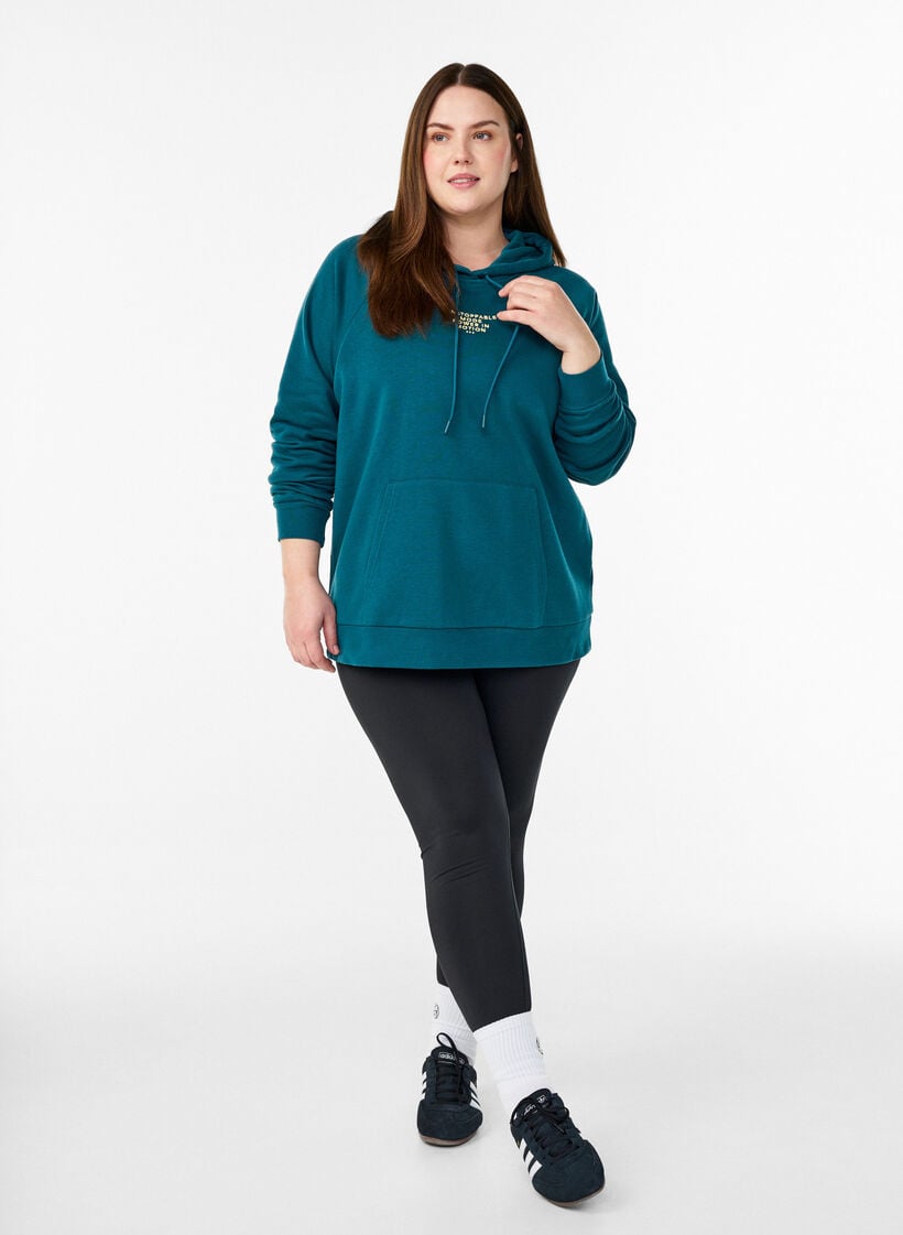 Hoodie with embroidered front motif, Green, Model