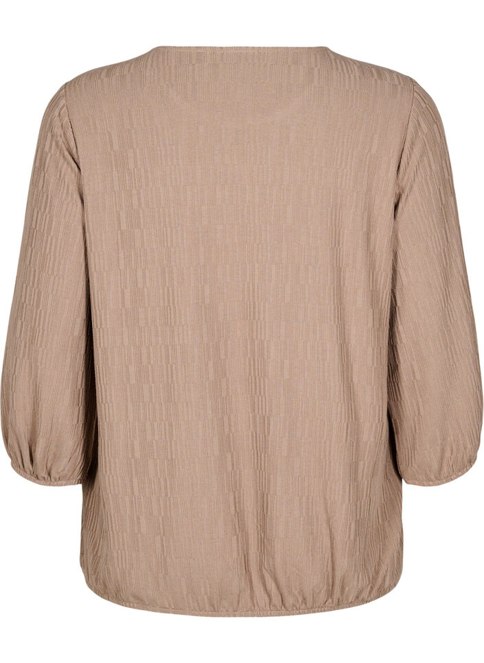 Blouse with texture and 3/4 sleeves, Brown, Packshot image number 1