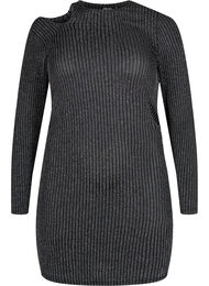 Long sleeve cut-out dress with glitter, B.w. Silver Stripes, Packshot