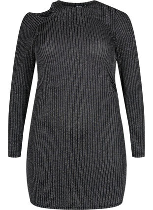 Long sleeve cut-out dress with glitter, B.w. Silver Stripes, Packshot image number 0