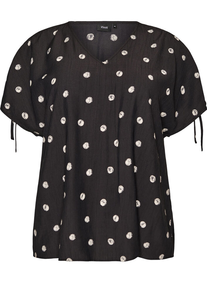 Viscose blouse with ruched sleeves, Black, Packshot image number 0