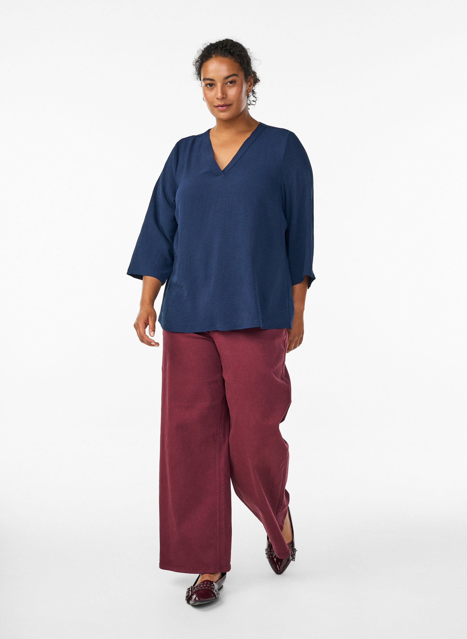 ZizzifashionBlouse with 3/4 sleeves, Blue, Model image number 1