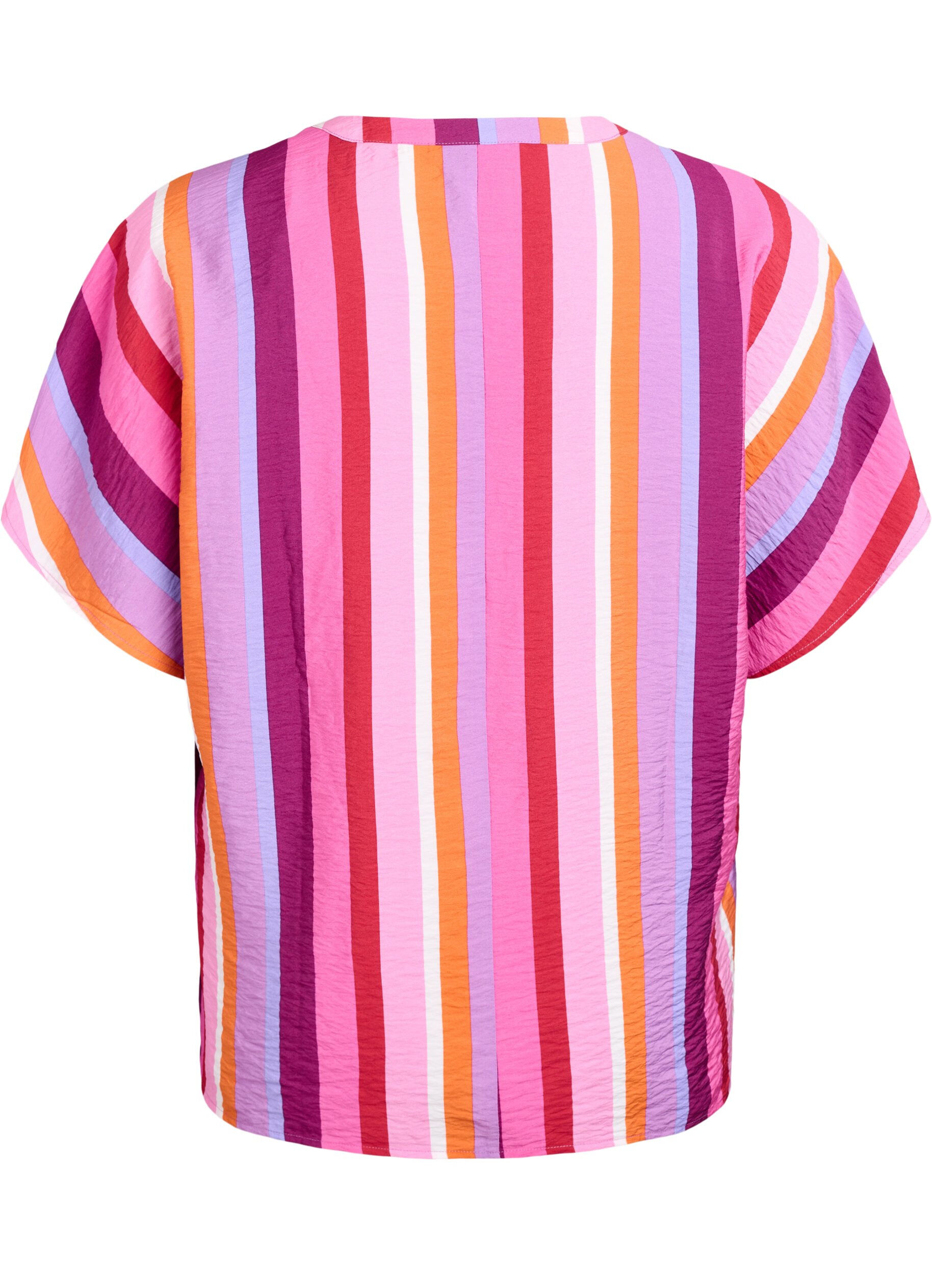 Zizzifashion Striped viscose blouse with short sleeves, Pink, Packshot image number 1