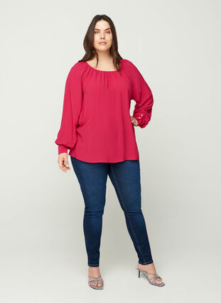 Long-sleeved viscose blouse, Cerise, Model image number 2