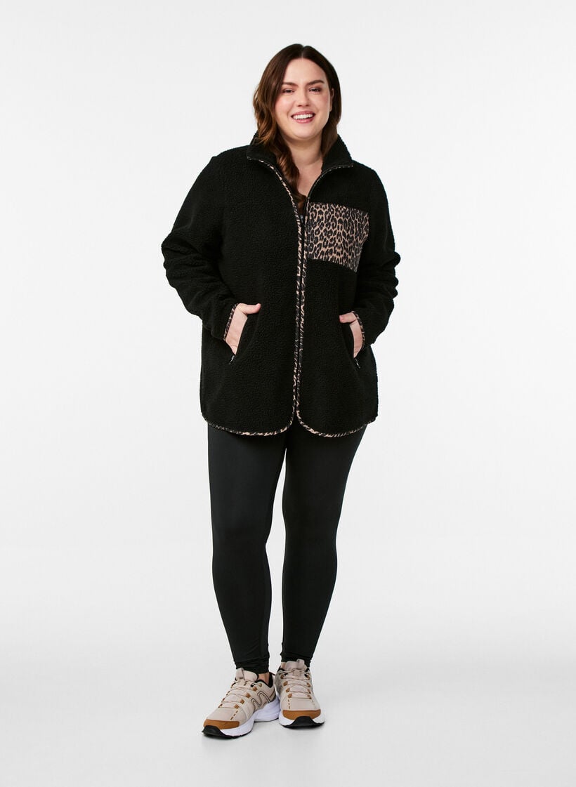 Teddy-fleece jacket with cherry details, Black, Model image number 1