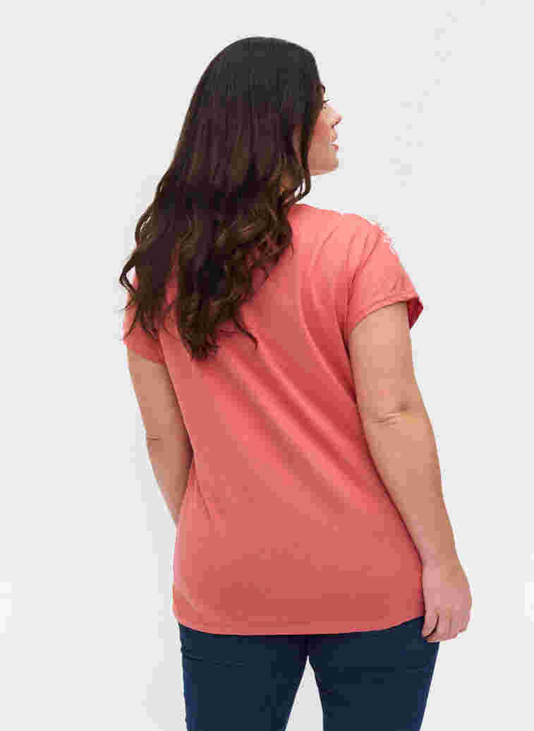 Cotton t-shirt with print details, Faded RoseMel feath, Model image number 1