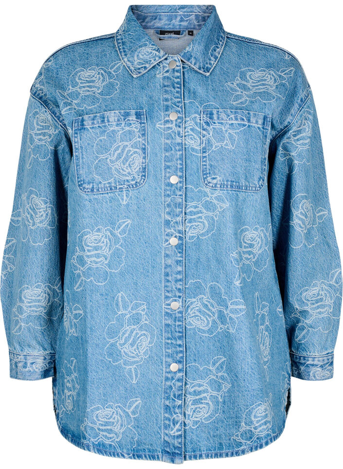 Denim jacket with flowers, Light Blue Denim, Packshot image number 0