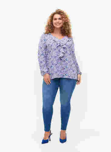 Printed blouse with ruffles, Purple Ditzy Flower, Model image number 2