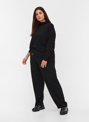 Knitted drawstring trousers, Black, Model image number 0