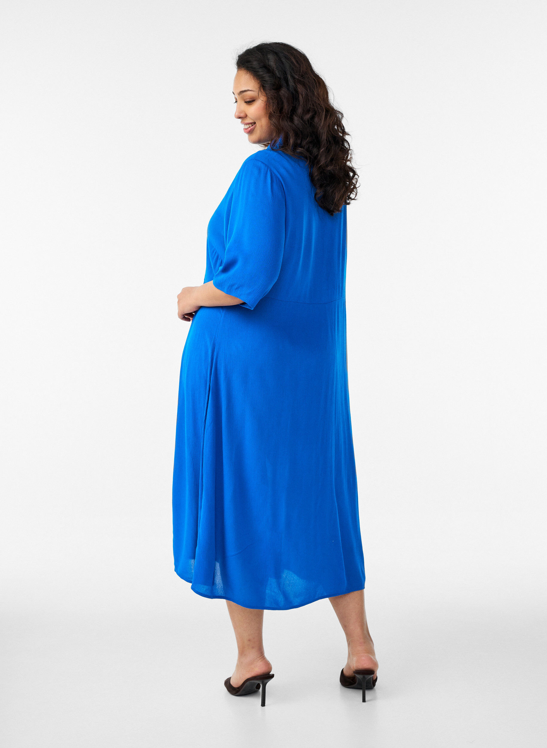 ZizzifashionMidi shirt dress with short sleeves, Blue, Model image number 1