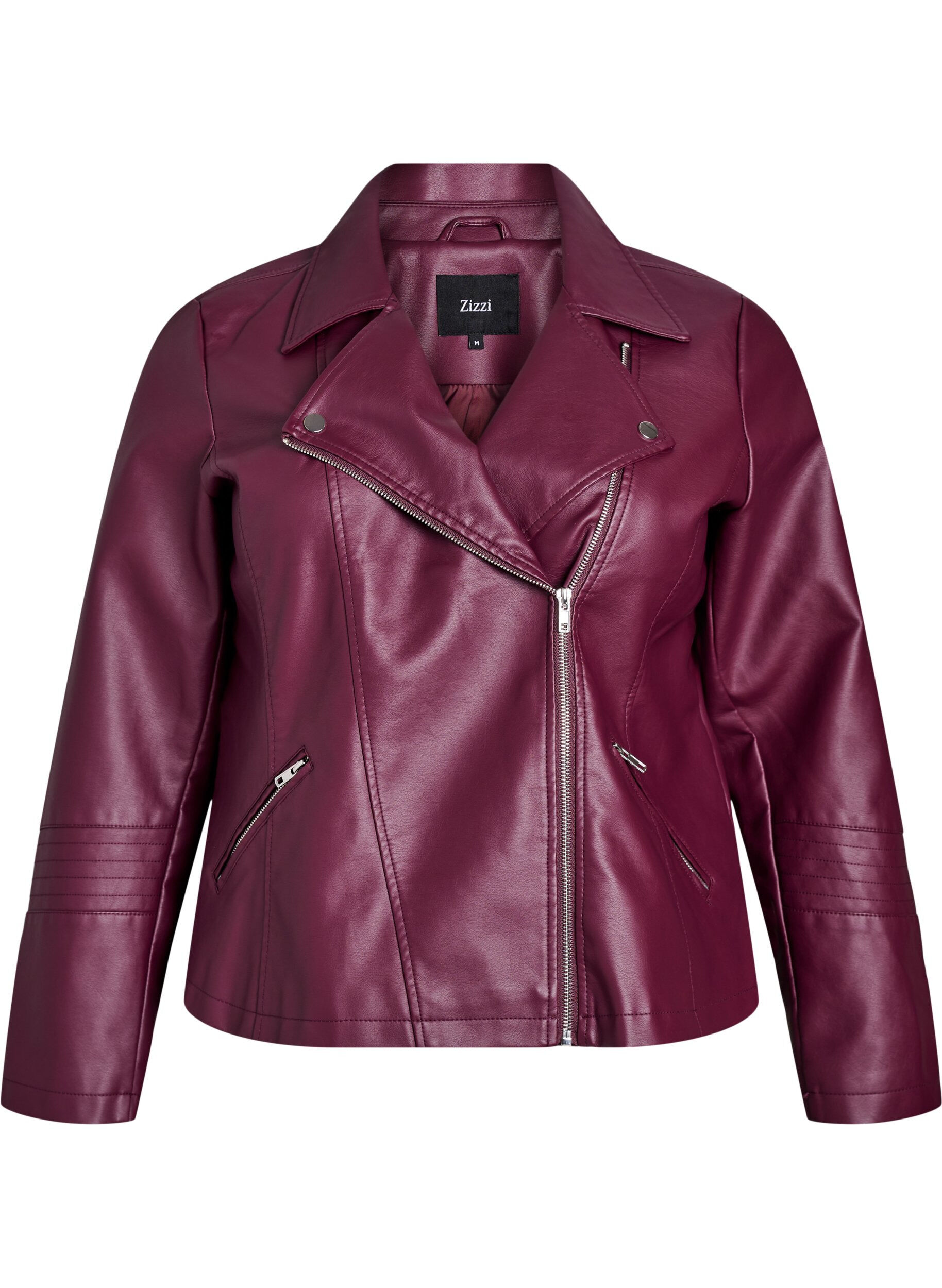 ZizzifashionFaux leather biker jacket, Dark Bordeaux, Packshot image number 0