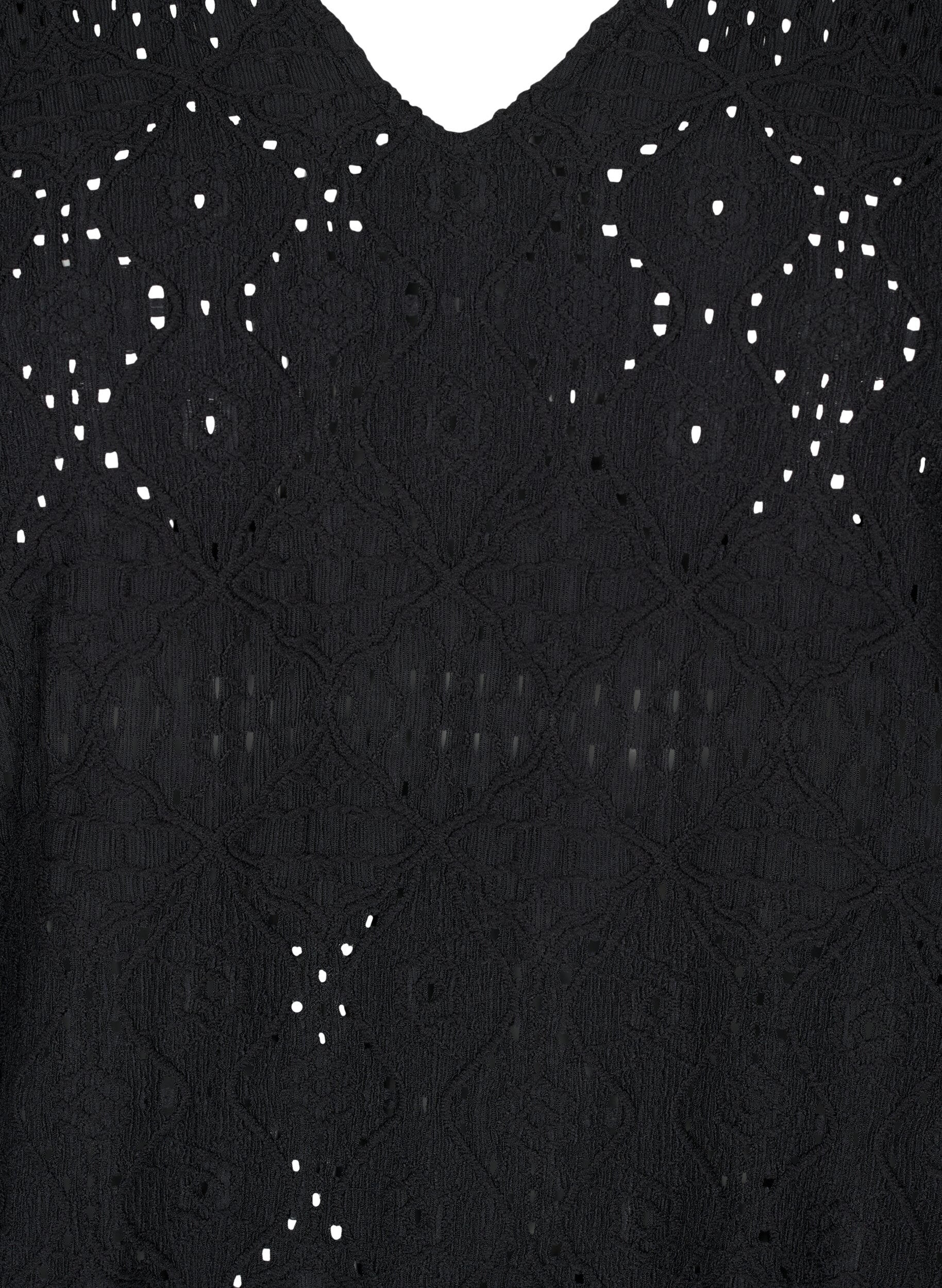 Zizzifashion Long-sleeved blouse with V-neck and hole pattern, Black, Packshot image number 2