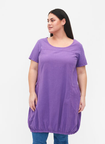 Short-sleeved cotton dress, Deep Lavender, Model image number 0