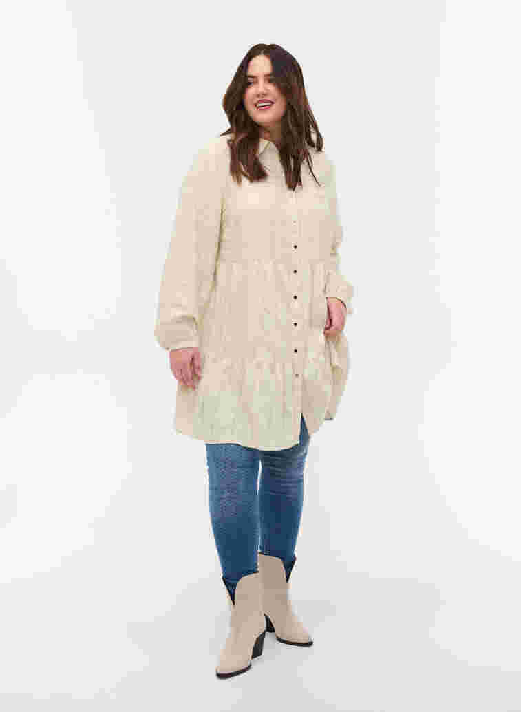Patterned viscose tunic with buttons and long sleeves, Fog, Model image number 2