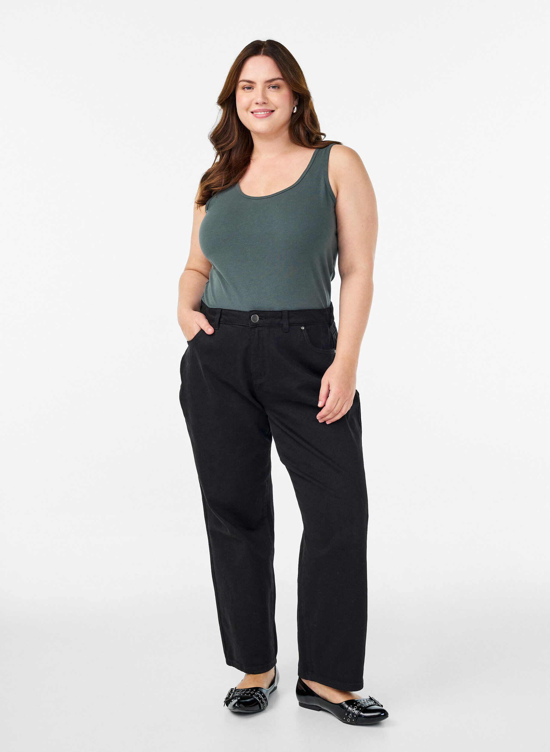 Zizzifashion Solid color basic top in cotton, Green, Model image number 1