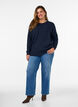 Melange knit blouse with round neck, Blue, Model image number 1