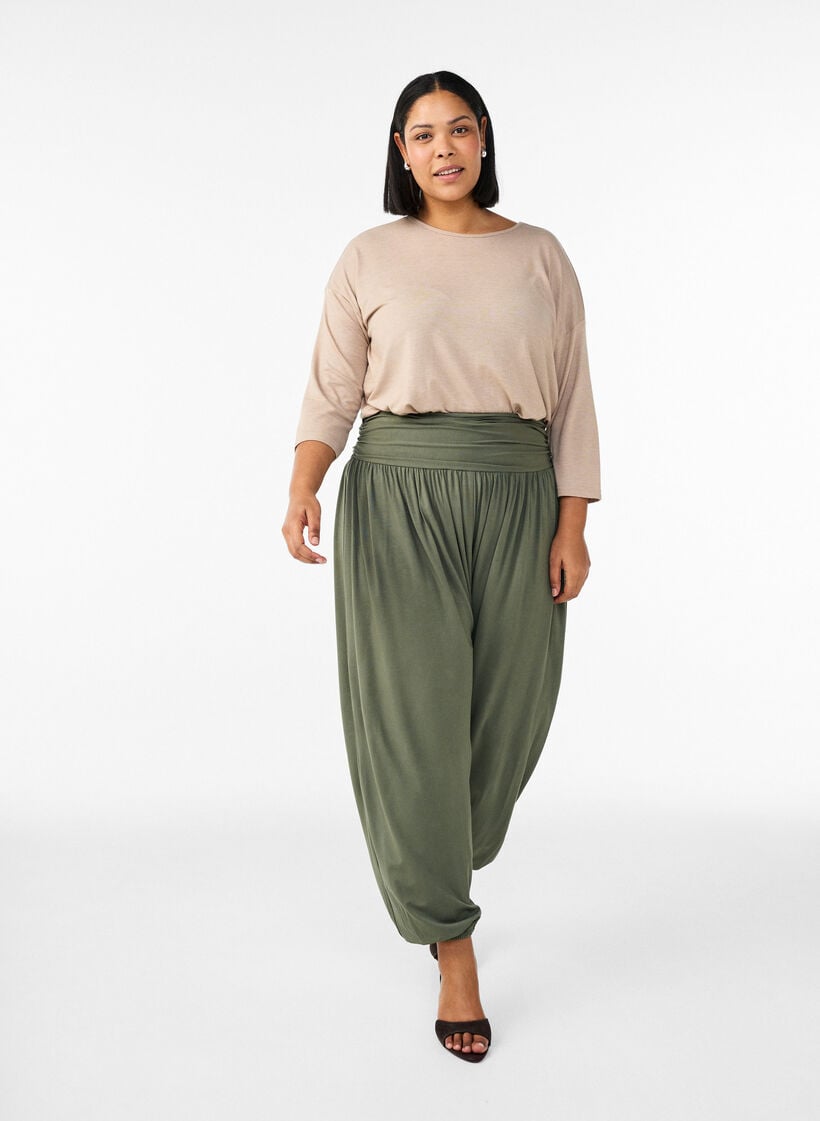 Jersey blouse with 3/4 sleeves, Beige, Model image number 1