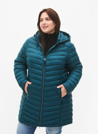 Lightweight jacket with detachable hood and pockets, Deep Teal, Model