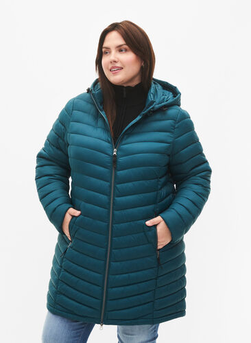 Lightweight jacket with pockets and detachable hood, Deep Teal, Model image number 0
