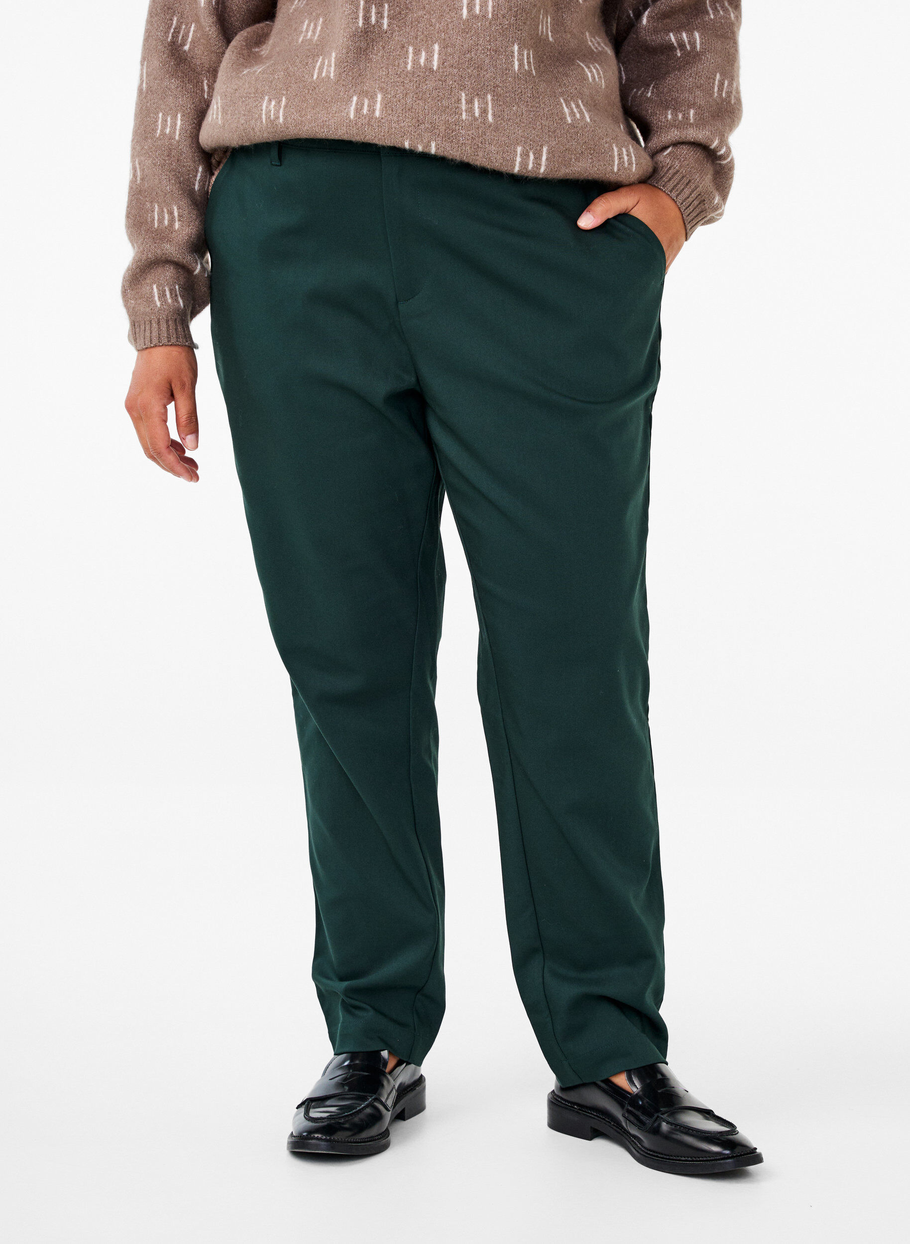 Zizzifashion High-waisted trousers with straight legs, Green, Model image number 2