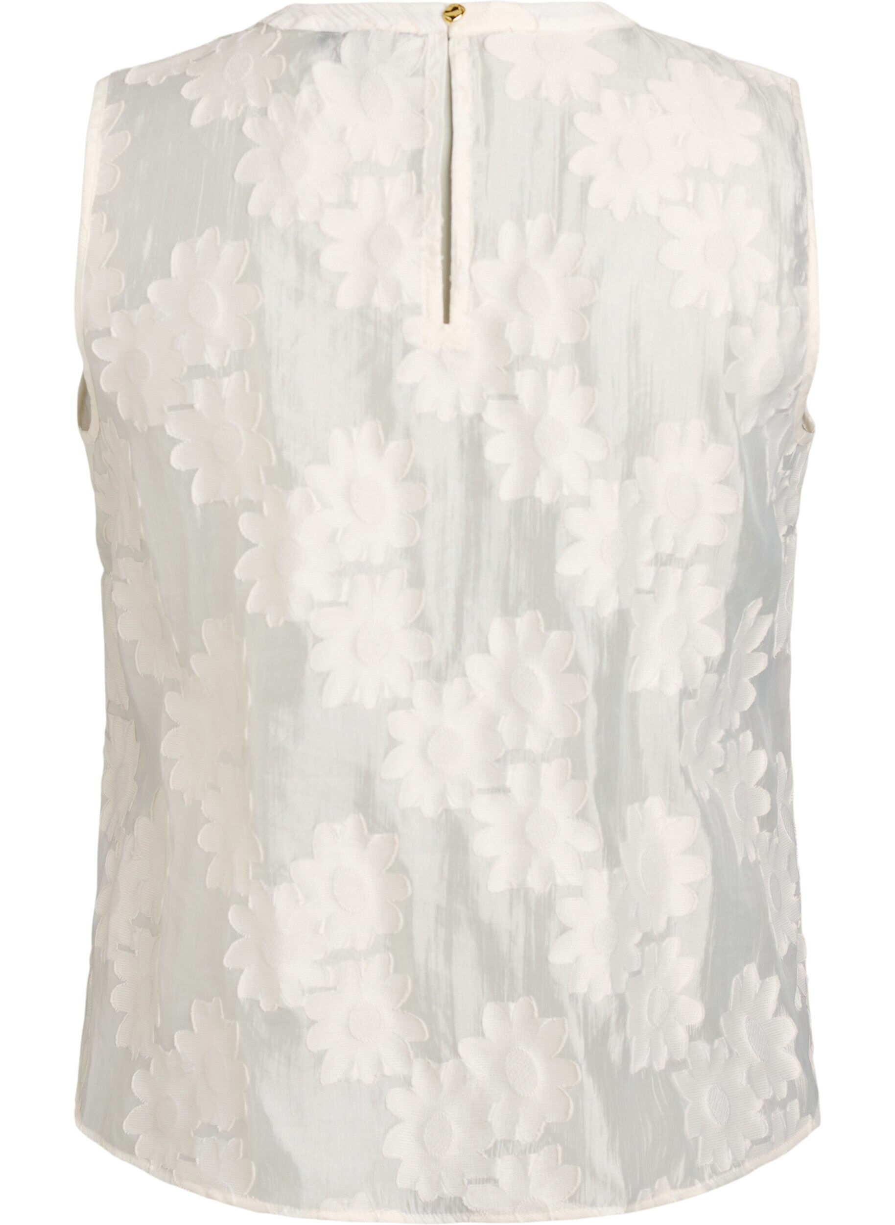 Zizzifashion Sleeveless top in jacquard with a floral texture, Vanilla, Packshot image number 1