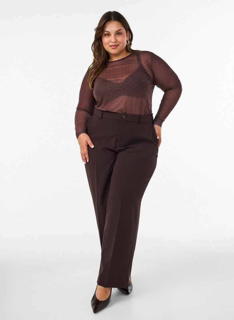 Mesh blouse with print, Brown, Model image number 1