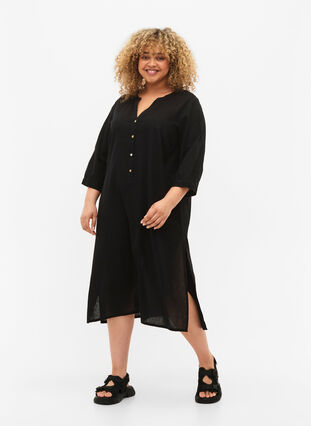 Long shirt dress with 3/4 sleeves, Black, Model image number 0