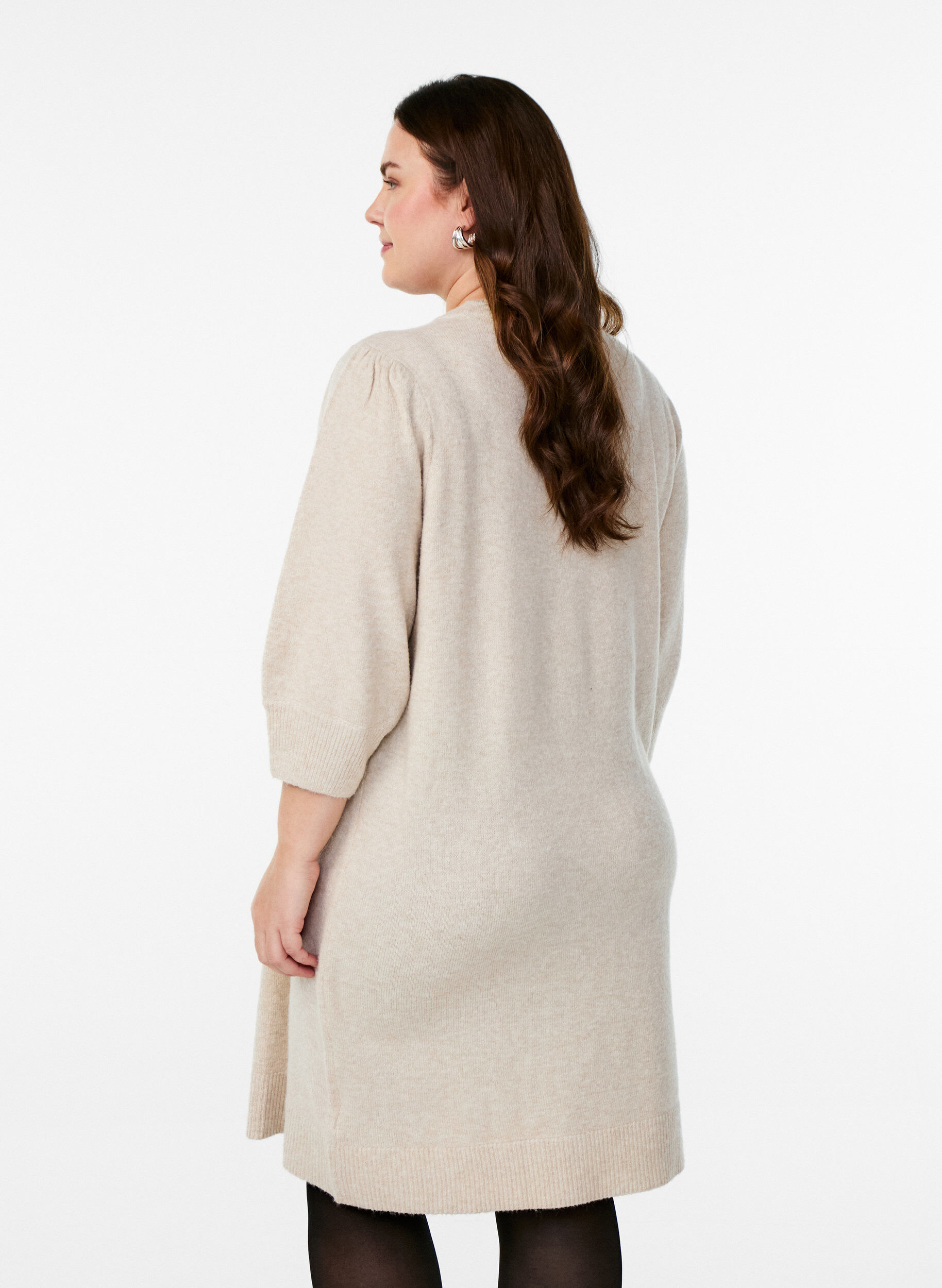 Zizzifashion Knitted dress with 3/4 sleeves and a round neck, P. Stone White Mel., Model image number 1
