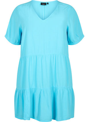 Single colored viscose tunic with short sleeves, Bachelor Button, Packshot image number 0