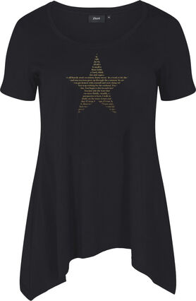 Short-sleeved cotton t-shirt with a-line, Black w. Gold Star, Packshot image number 2