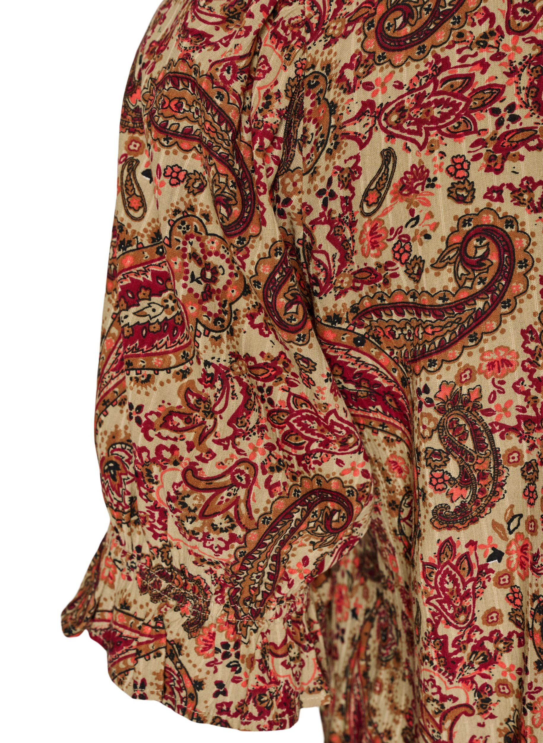 ZizzifashionViscose blouse with paisley print and a square neckline, Brown, Packshot image number 3