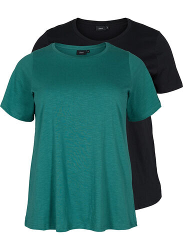 Basics cotton t-shirt 2-pack, Antique Green/Black, Packshot image number 0