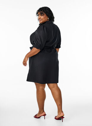 knee length shirt dress with belt Knee-length shirt dress with tie belt - Blue - Sz. 40-64