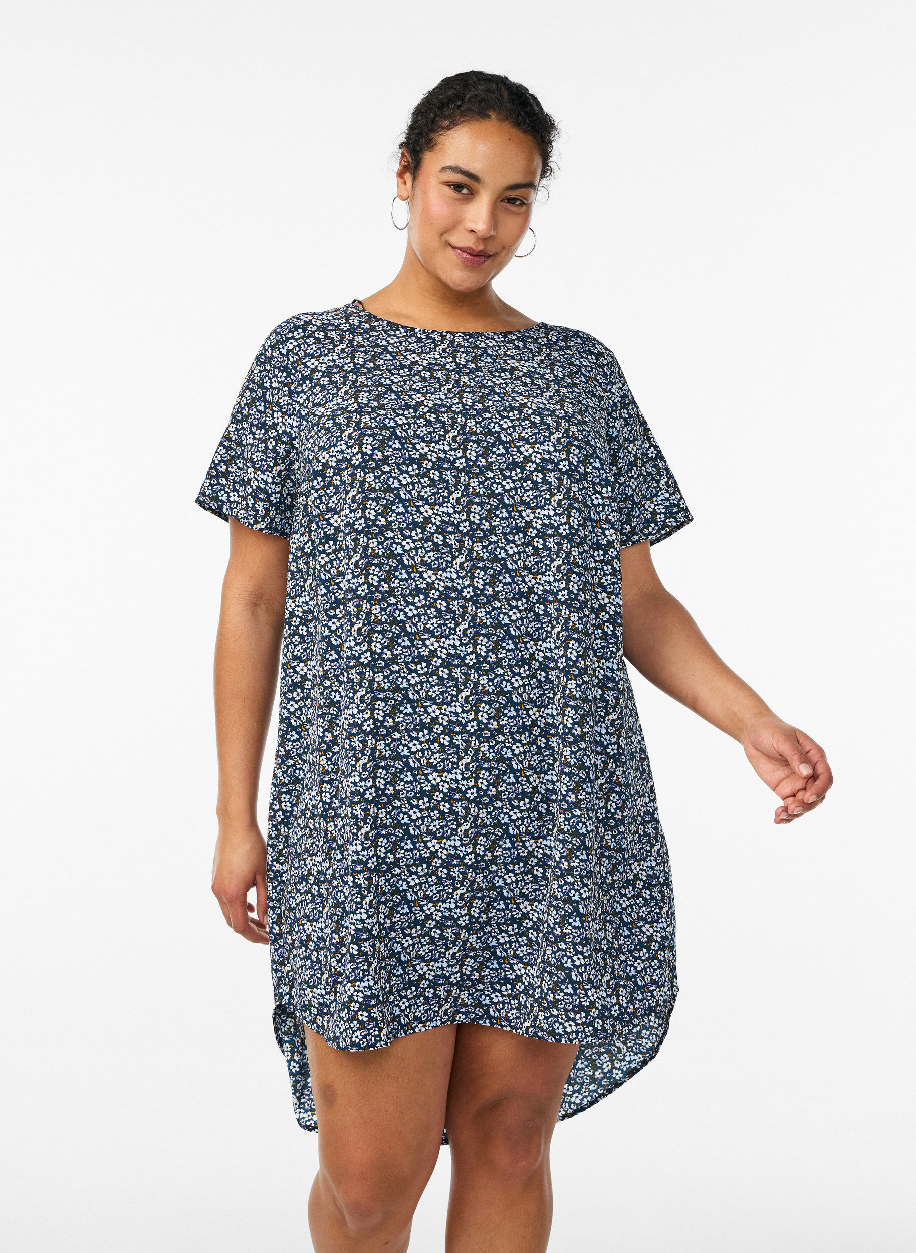 Dress with print and short sleeves, Blue, Model