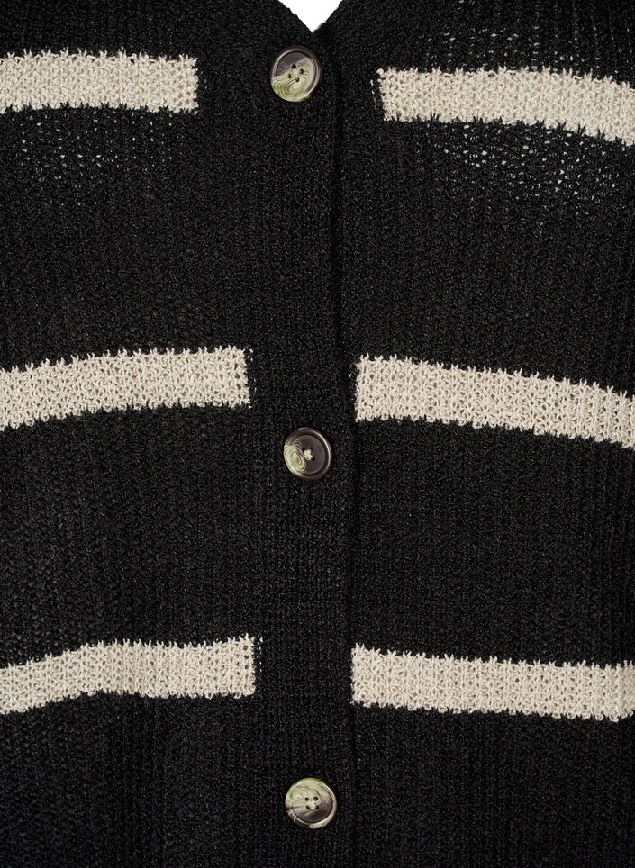 FLASH - Knitted cardigan with stripes and buttons, Black, Packshot image number 2