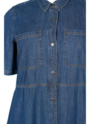 Denim shirt dress with short sleeves, Dark blue denim, Packshot image number 2