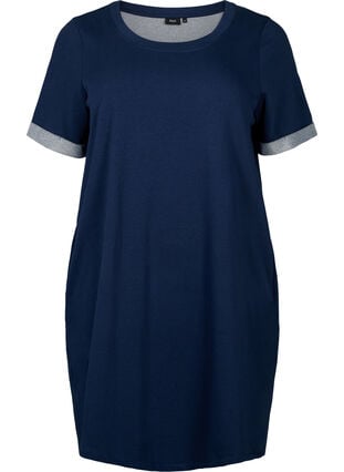 Short-sleeved sweat dress with pockets, Black Iris, Packshot image number 0