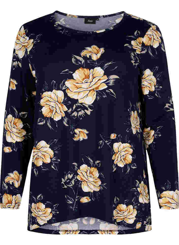 Floral blouse with long sleeves, Night Sky Flower AOP, Packshot image number 0