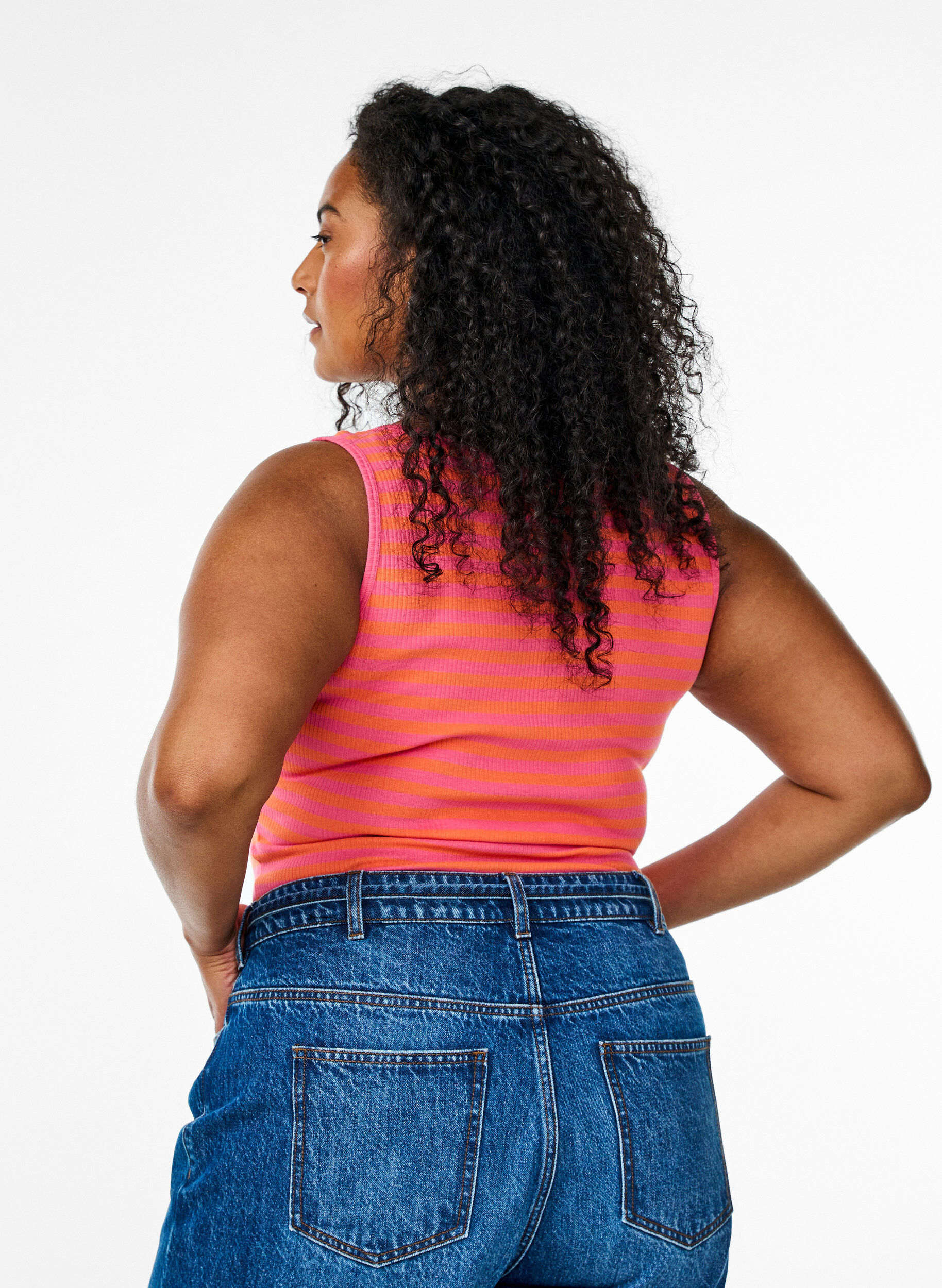 ZizzifashionStriped tank top with a rib structure, Coral, Model image number 2