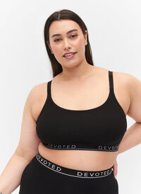Cotton bra top with adjustable straps, Black/Upper Font, Model